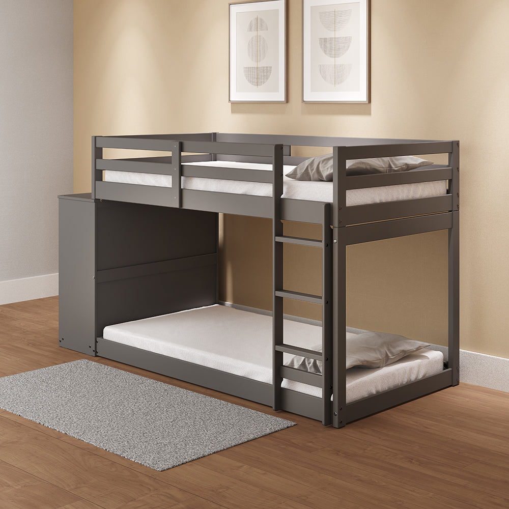 Nastik Gaston Gray Wood Bunk Bed T/T  With Drawers, Compartments & Ladder