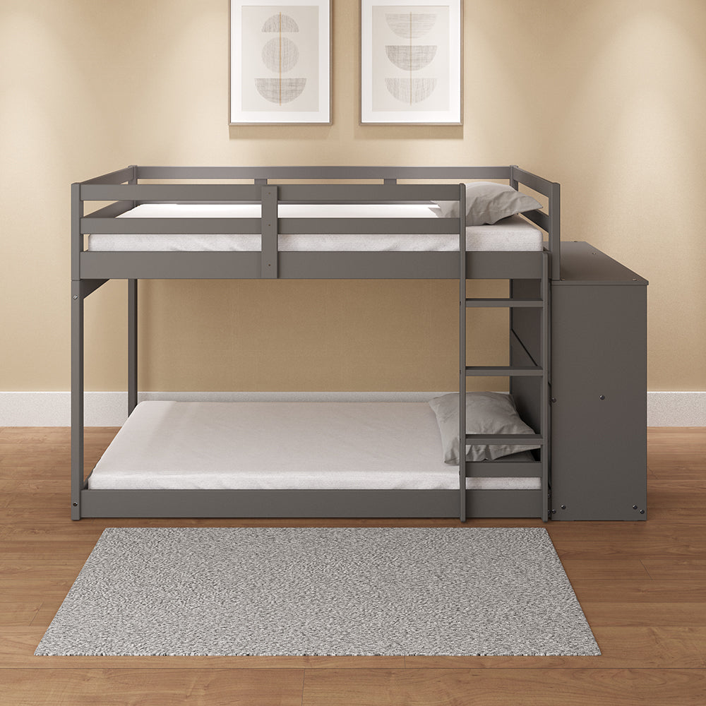 Nastik Gaston Gray Wood Bunk Bed T/T  With Drawers, Compartments & Ladder
