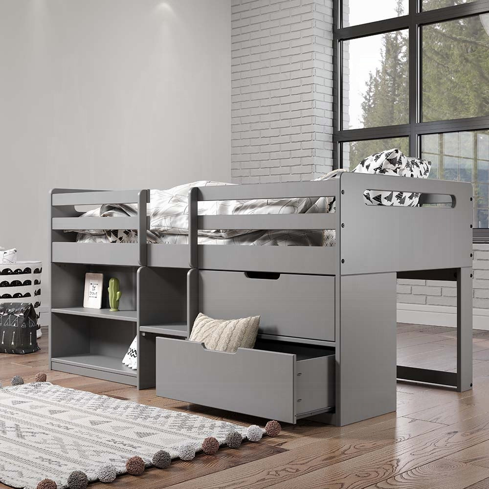 Fabiana Twin Loft Bed w/Storage, Gray Finish