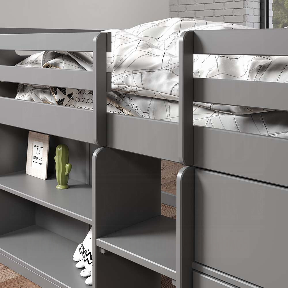 Karan Fabiana Twin Gray Wood Loft Bed  Space-Saving Design with Storage Drawers