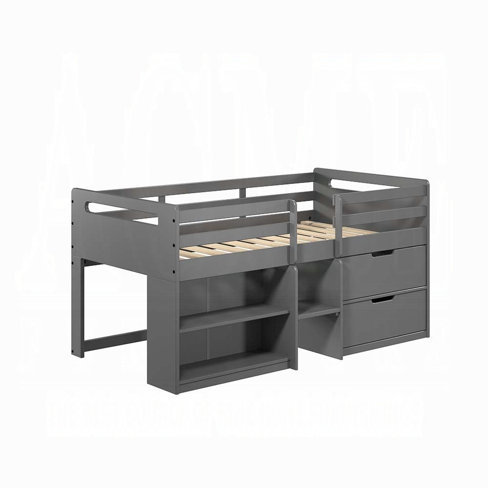 Fabiana Twin Loft Bed w/Storage, Gray Finish