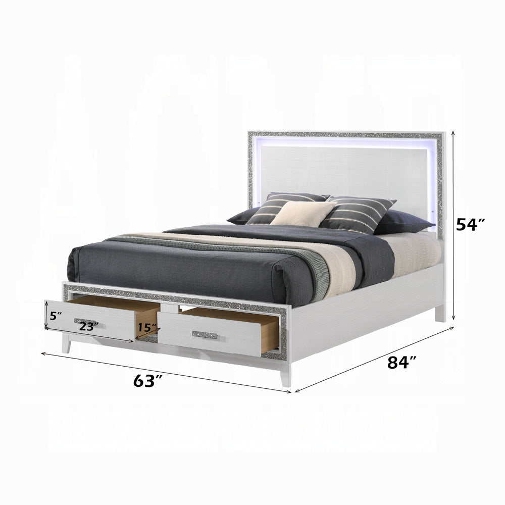 Haiden Queen Bed w/Storage, LED & White Finish