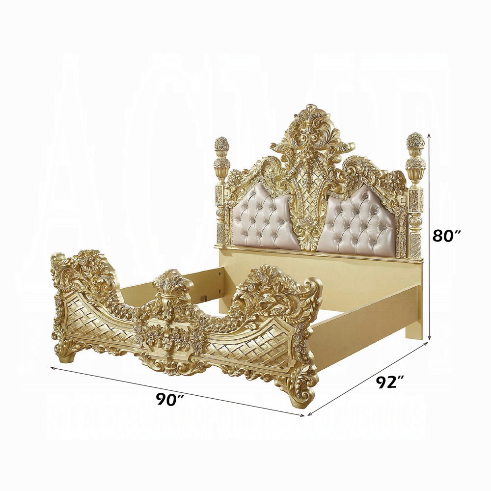 Cabriole Eastern King Bed, Light Gold Synthetic Leather & Gold Finish