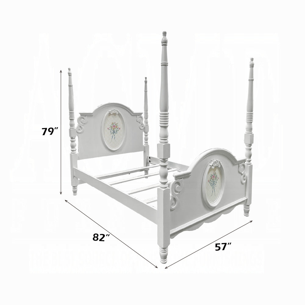 Scalloped Flora Collection Full White Bed – Poster Frame, Wood Build