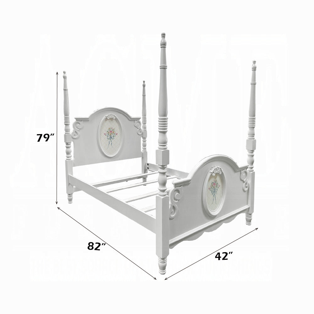 Keegan Flora Collection Twin White Wooden Bed – Poster Frame for Classic Bedrooms