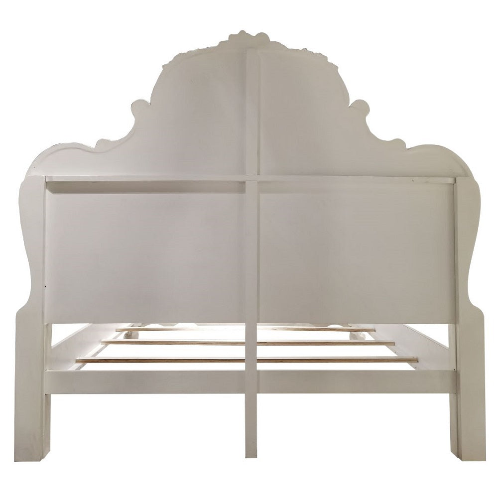Victorian Dresden California King White Wood Bed – Traditional Style with Upholstered Headboard