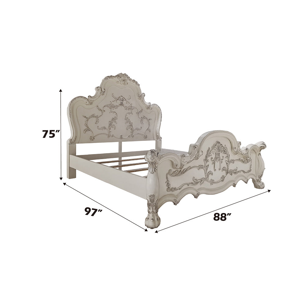 Victorian Dresden California King White Wood Bed – Traditional Style with Upholstered Headboard