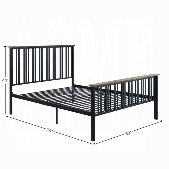Ainge  Zudora Full Metal Wood Trim Platform Bed  Modern Industrial Design Slatted Frame Box Spring Free