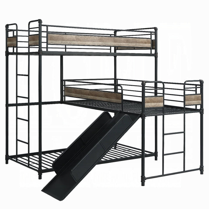 Brantley Triple Bunk Bed (T/T/T), Antique Oak & Sandy Grey Finish