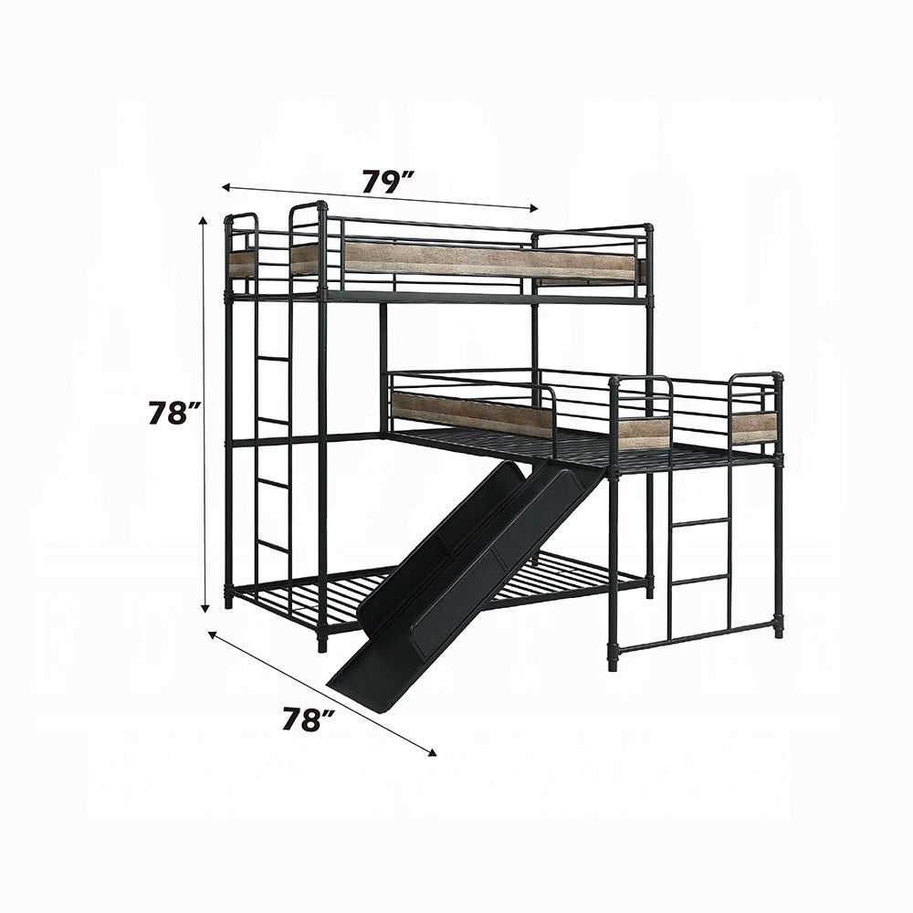 Brantley Triple Bunk Bed (T/T/T), Antique Oak & Sandy Grey Finish