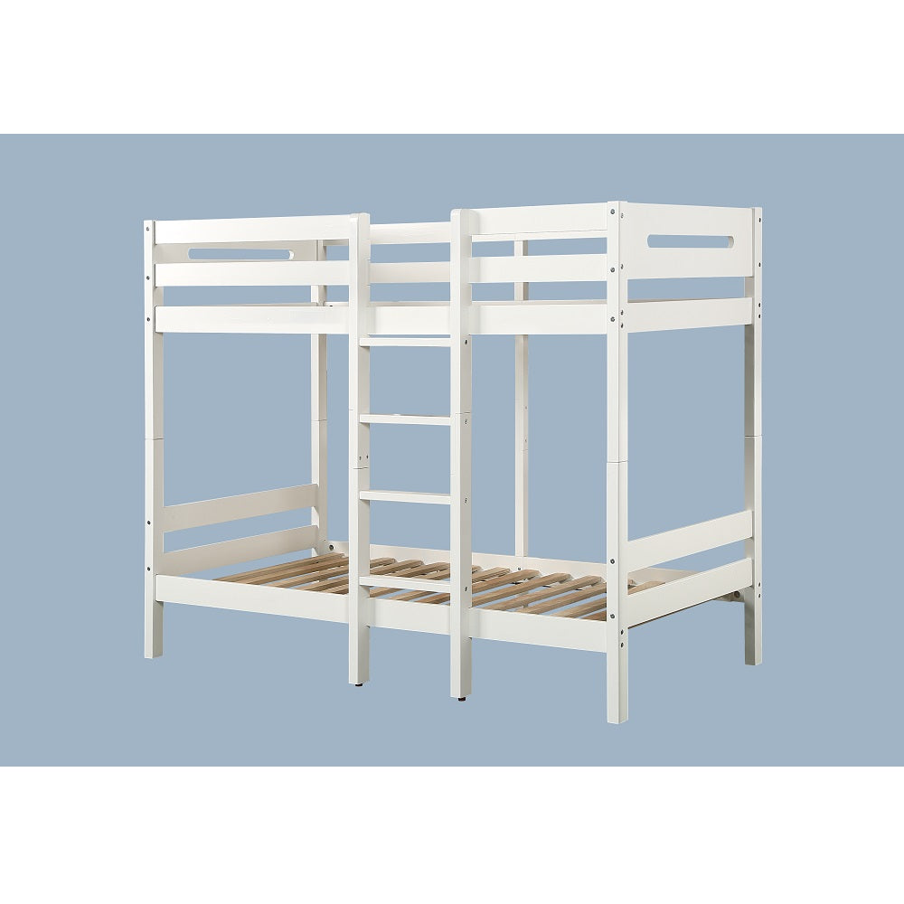 Reno Esin Twin over Twin White Wooden Bunk Bed Contemporary Space-Saving Design