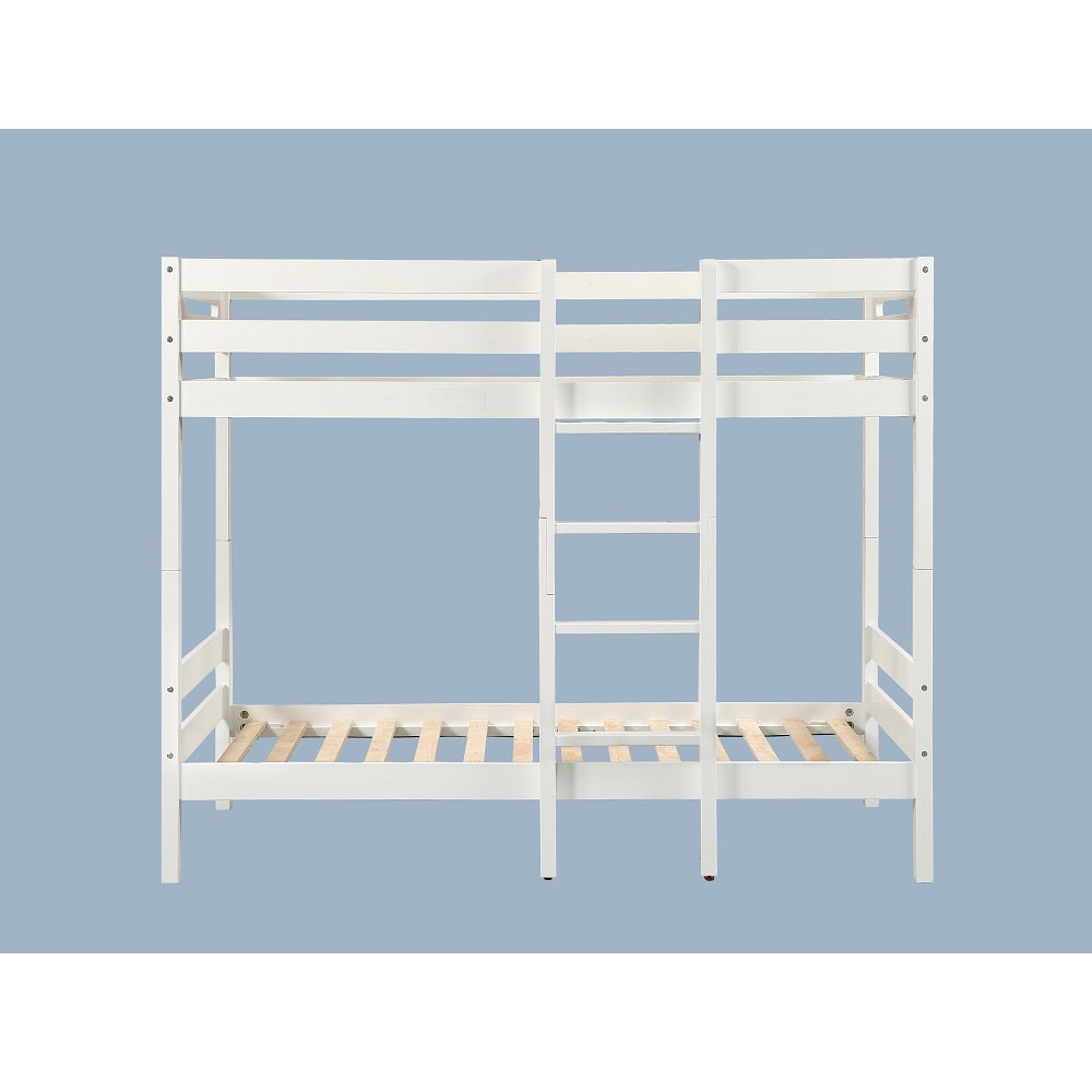 Reno Esin Twin over Twin White Wooden Bunk Bed Contemporary Space-Saving Design
