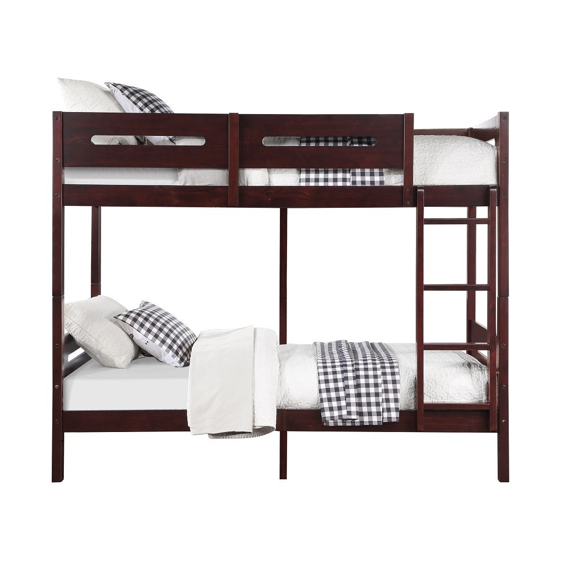 Espresso Nissa Collection Twin Size Espresso Bunk Bed  Solid Wood Kids Bed with Ladder