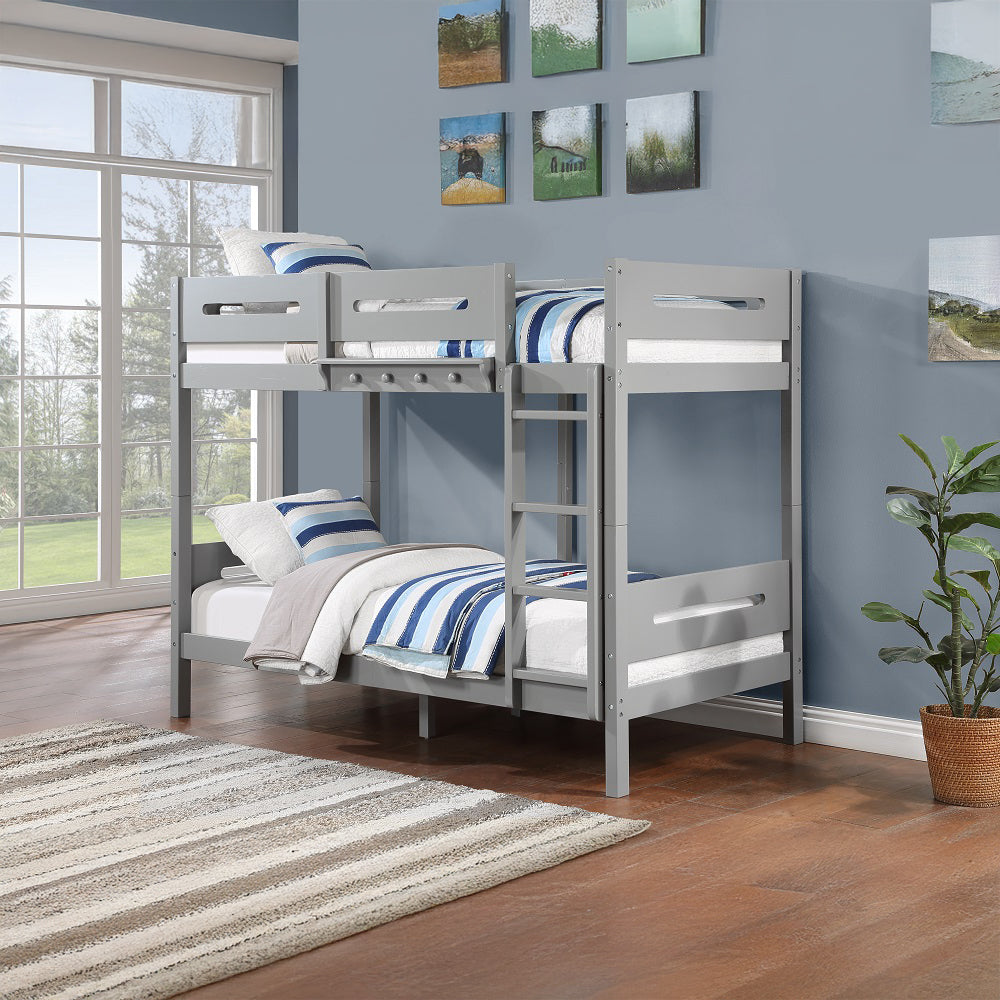 Zenobia Edah Collection Twin Bunk Bed Gray Wood  Compact Modern Style