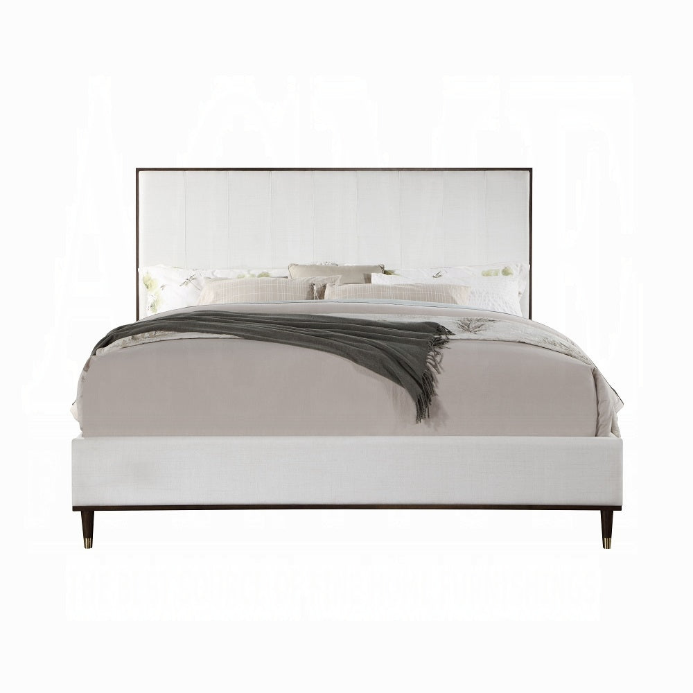 Carena Eastern King Bed, Light Gray Fabric, White & Walnut Finish