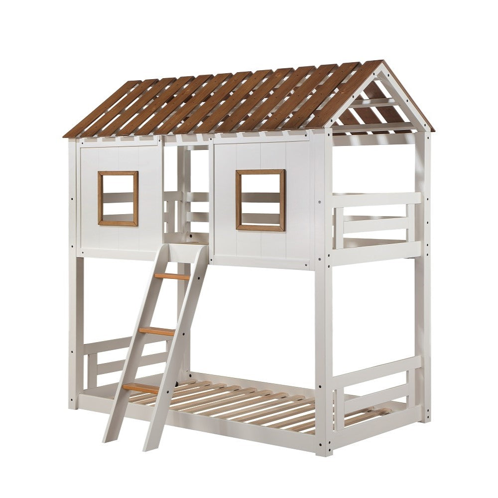 Kaju Inara Collection Twin over Twin Bunk Bed White & Rustic Oak  Space-Saving Design
