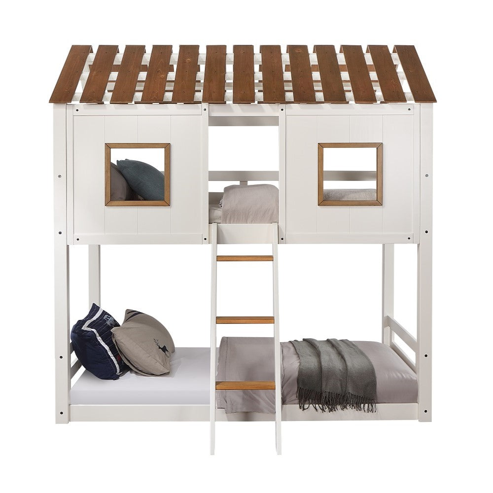 Kaju Inara Collection Twin over Twin Bunk Bed White & Rustic Oak  Space-Saving Design