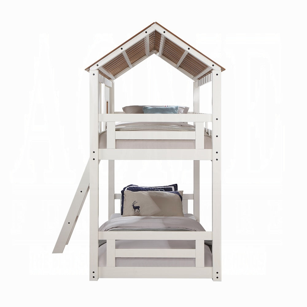 Kaju Inara Collection Twin over Twin Bunk Bed White & Rustic Oak  Space-Saving Design
