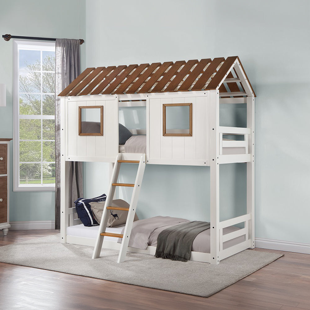 Kaju Inara Collection Twin over Twin Bunk Bed White & Rustic Oak  Space-Saving Design