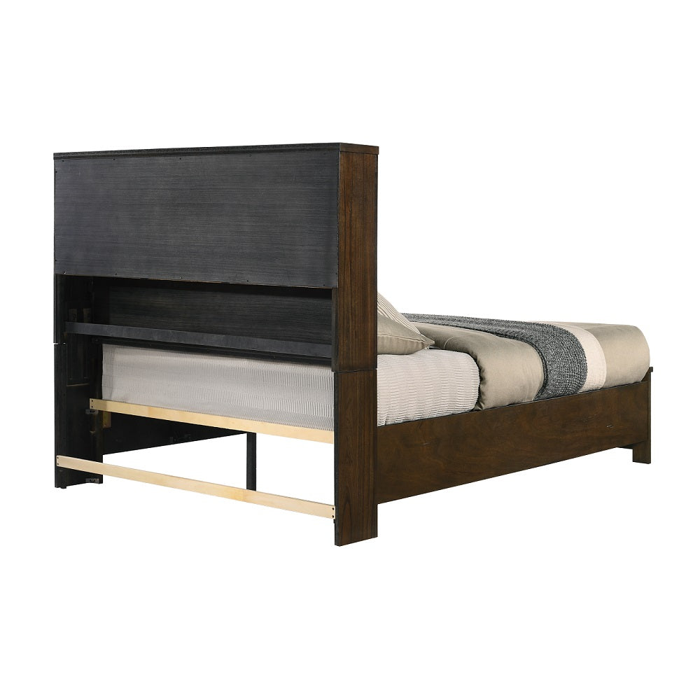 Mohini Merrilee II Queen Warm Brown Wooden Bed – Classic Panel Design & Rich Finish