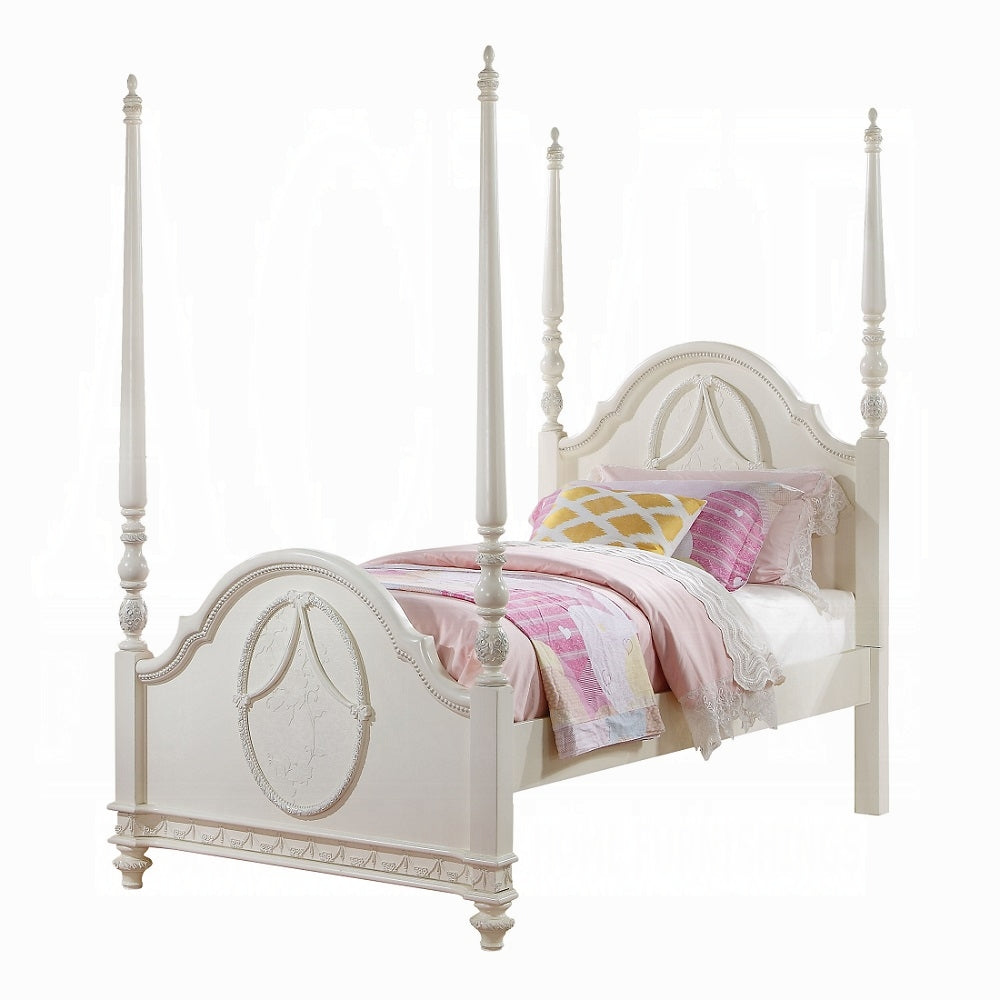 Ivory Dorothy Full Poster Bed in Ivory Finish – Wooden Construction, Timeless Style