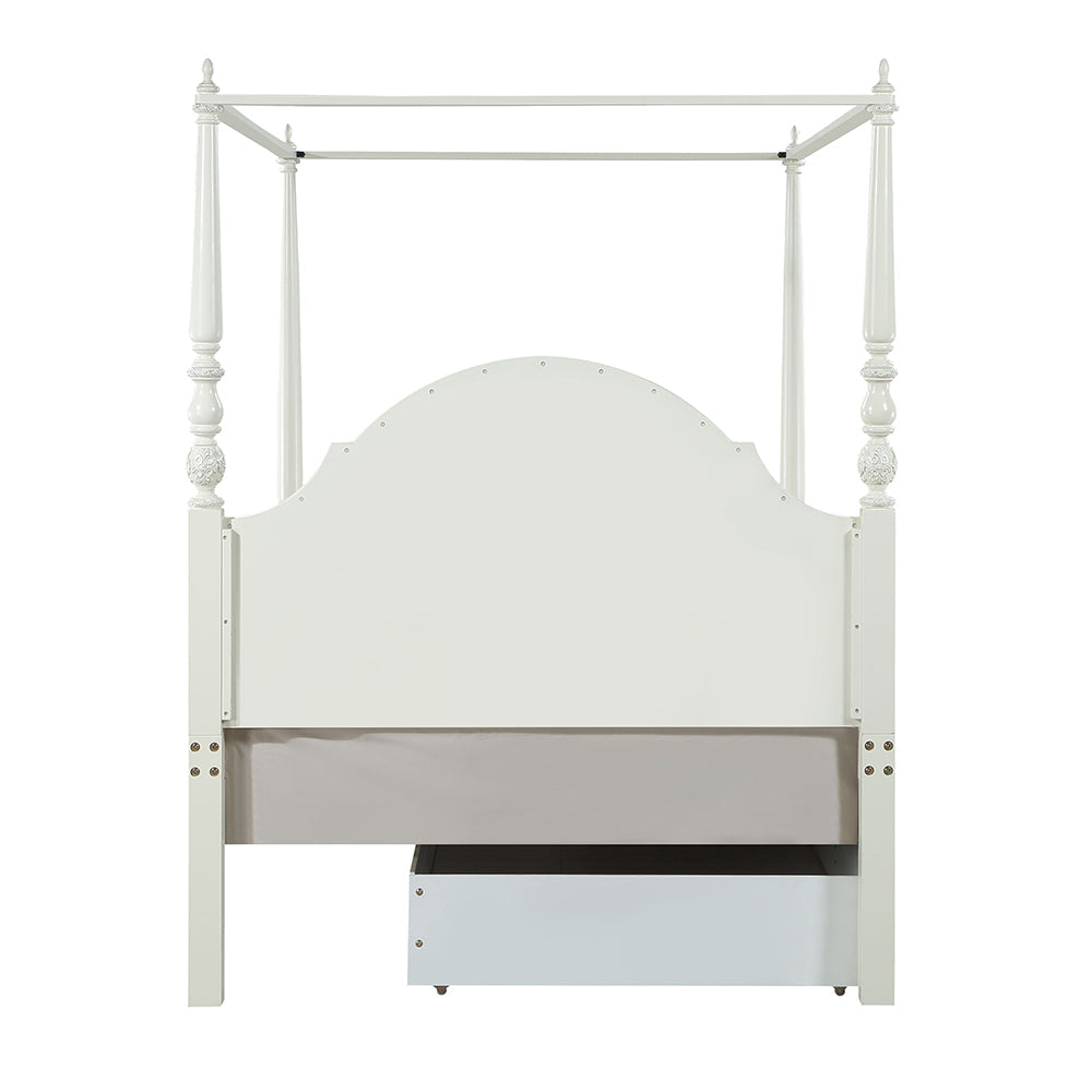 Ivory Dorothy Full Poster Bed in Ivory Finish Wooden Construction, Timeless Style
