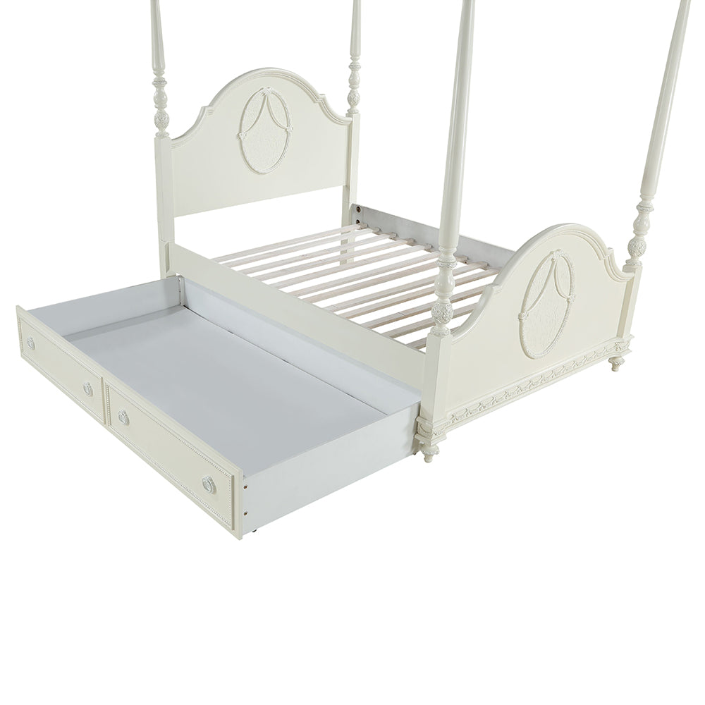 Ivory Dorothy Full Poster Bed in Ivory Finish Wooden Construction, Timeless Style