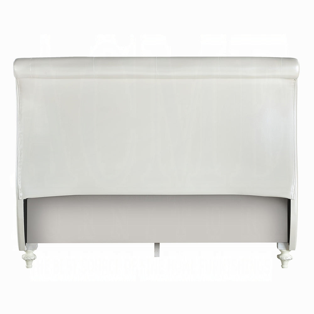 Dorothy Full Bed (Padded Sleigh), Pearl White Synthetic Leather & Ivory