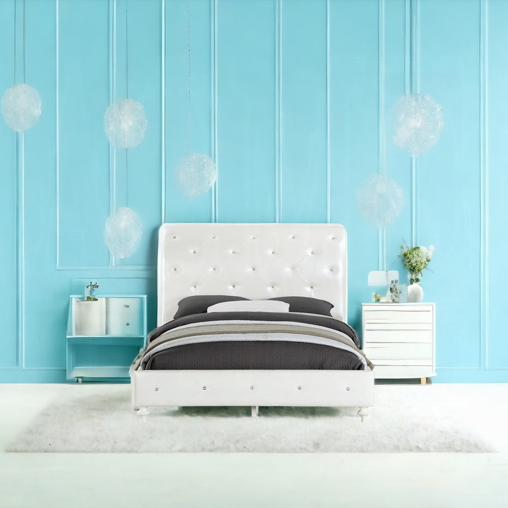 Eleanor Dorothy Twin Pearl White Bed – Faux Leather Sleigh Style