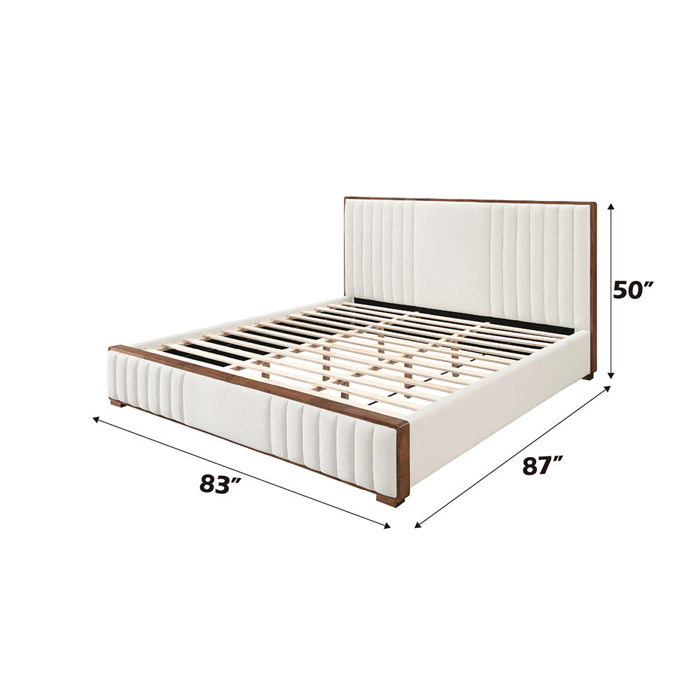 Lucca Kaleea King Bed Beige Upholstered Chenille  Walnut Wood Frame
