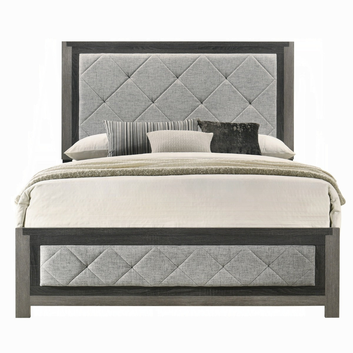 Jehoram Eastern King Bed, Gray Linen & Gray Finish