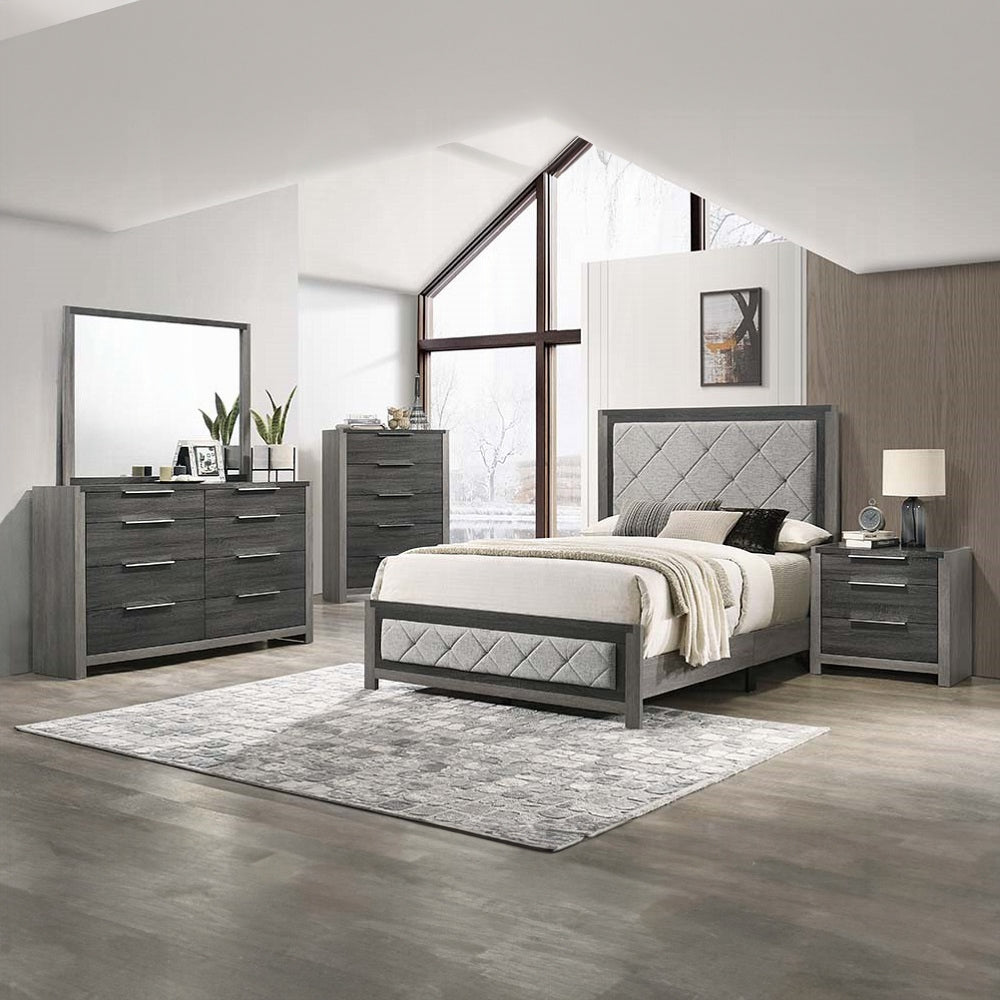 Jehoram Eastern King Bed, Gray Linen & Gray Finish