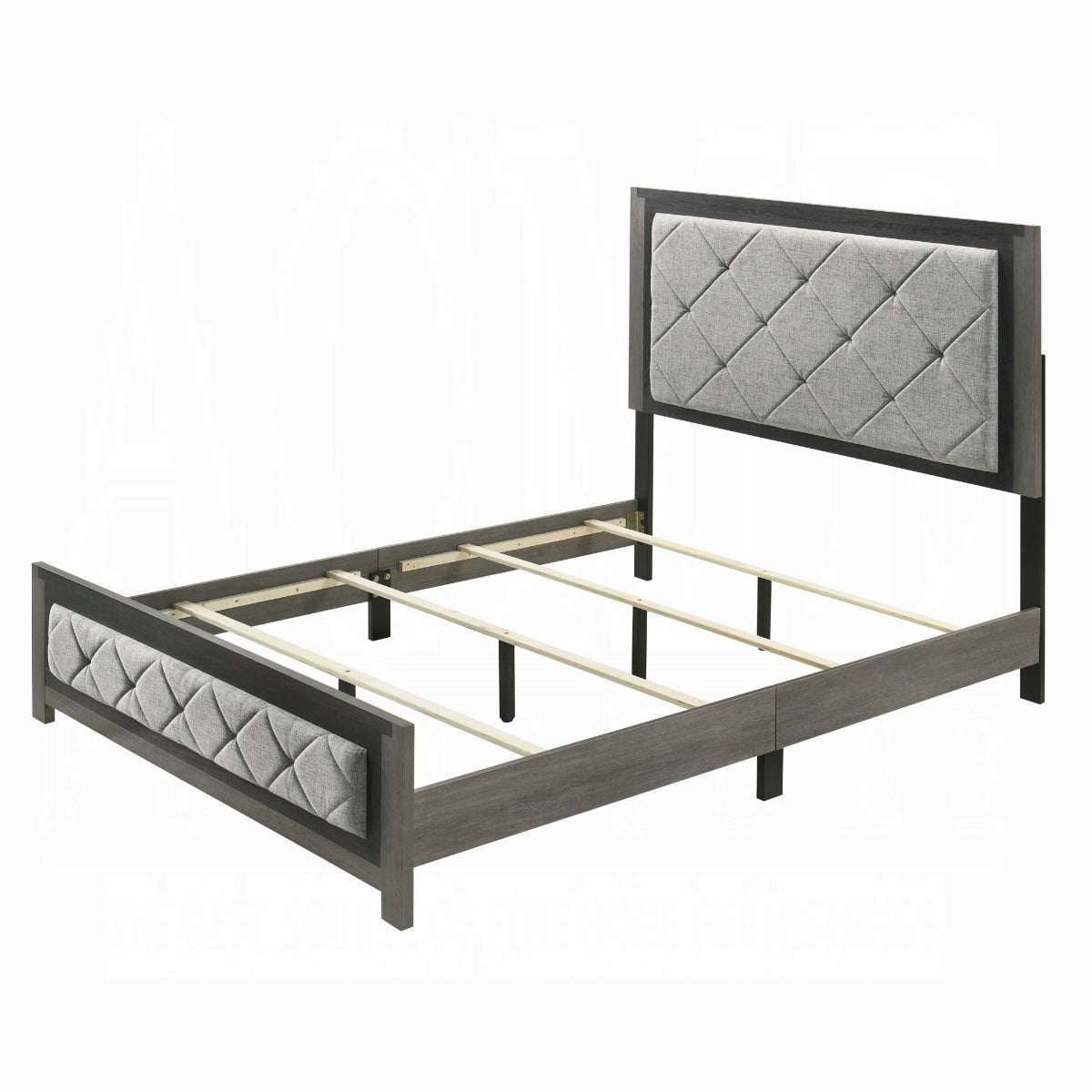 Jehoram Queen Bed, Gray Linen & Gray Finish