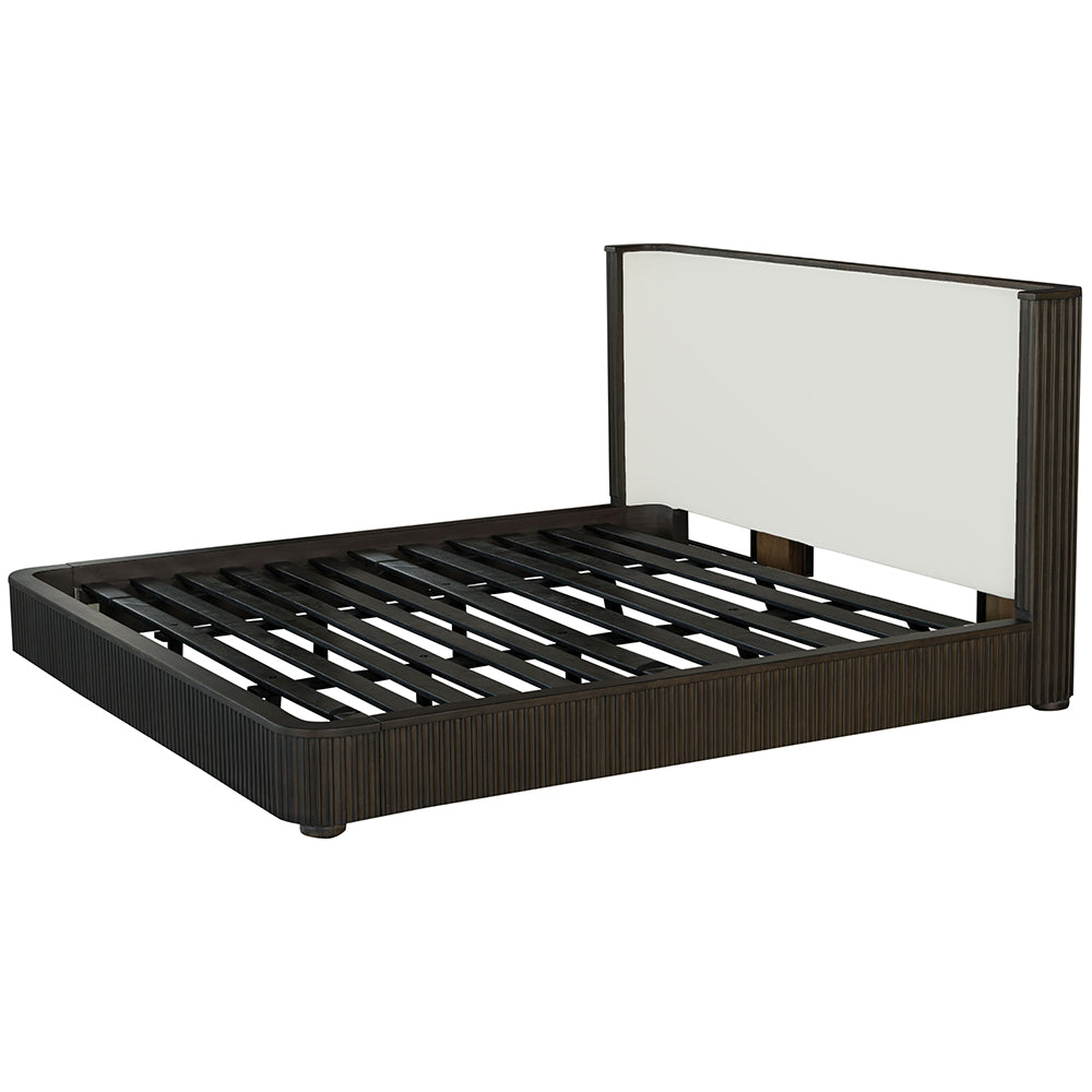 Aeon Clayten Queen Size Espresso Brown Fabric Bed – Upholstered Platform Frame with Stylish Headboard Design