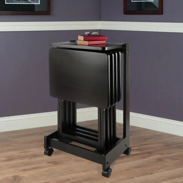 Brienda 5-Pc Snack Table Set, Flip Top, Coffee
