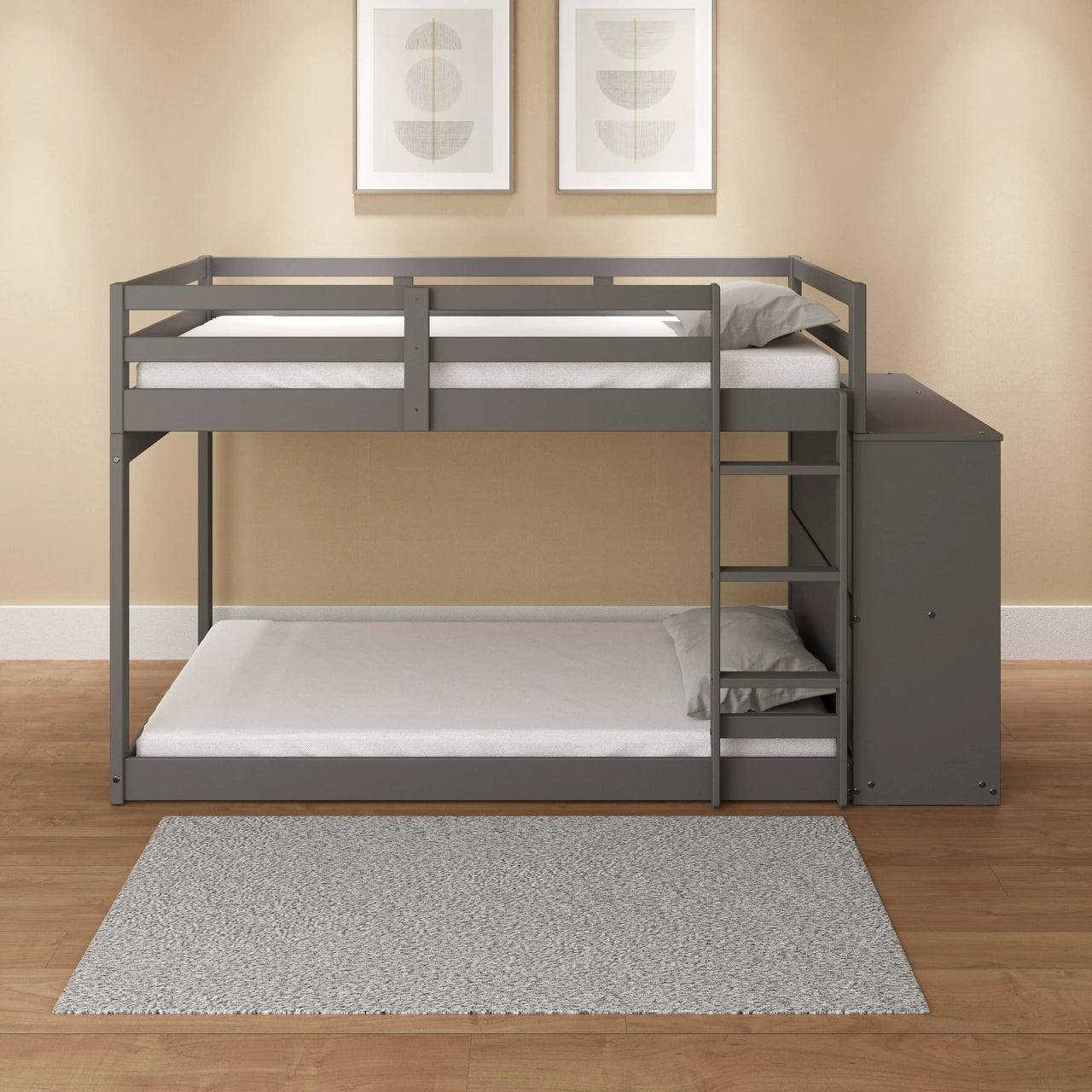 Gaston Bunk Bed (T/T) w/4 Drawers & 3 Compartments, Grey Finish