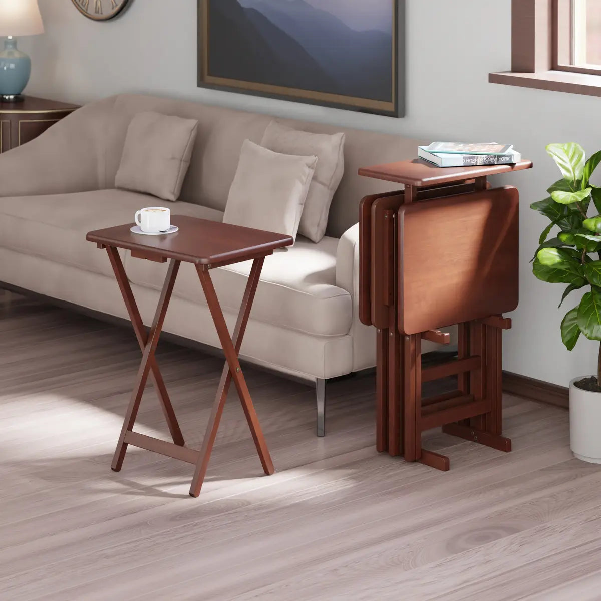 Riley 5-Pc Set Snack Table, Walnut Finish