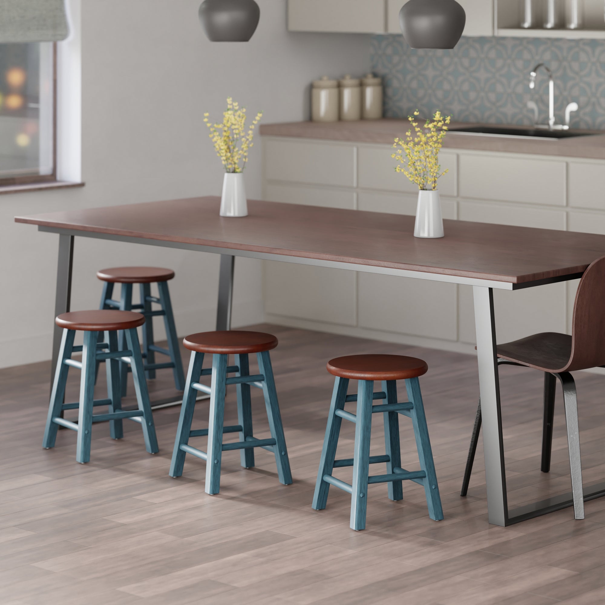 Element 2-Pc Dining Stool Set, Rustic Teal & Walnut