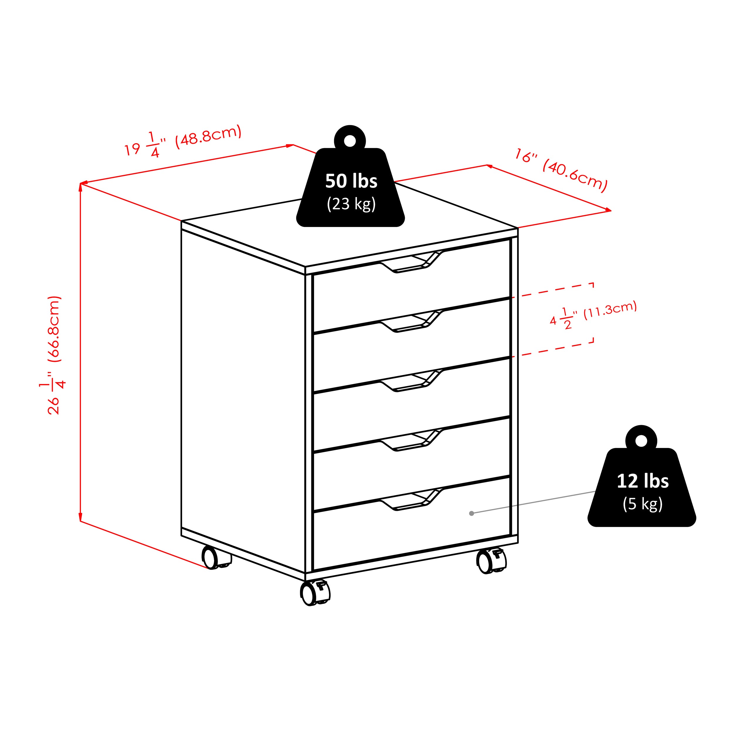 Halifax 5-Drawer Mobile Cabinet, White