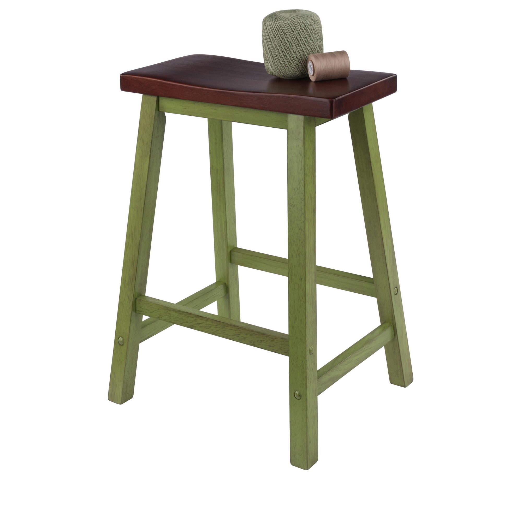 Satori Saddle Seat Counter Stool, Rustic Green and Walnut