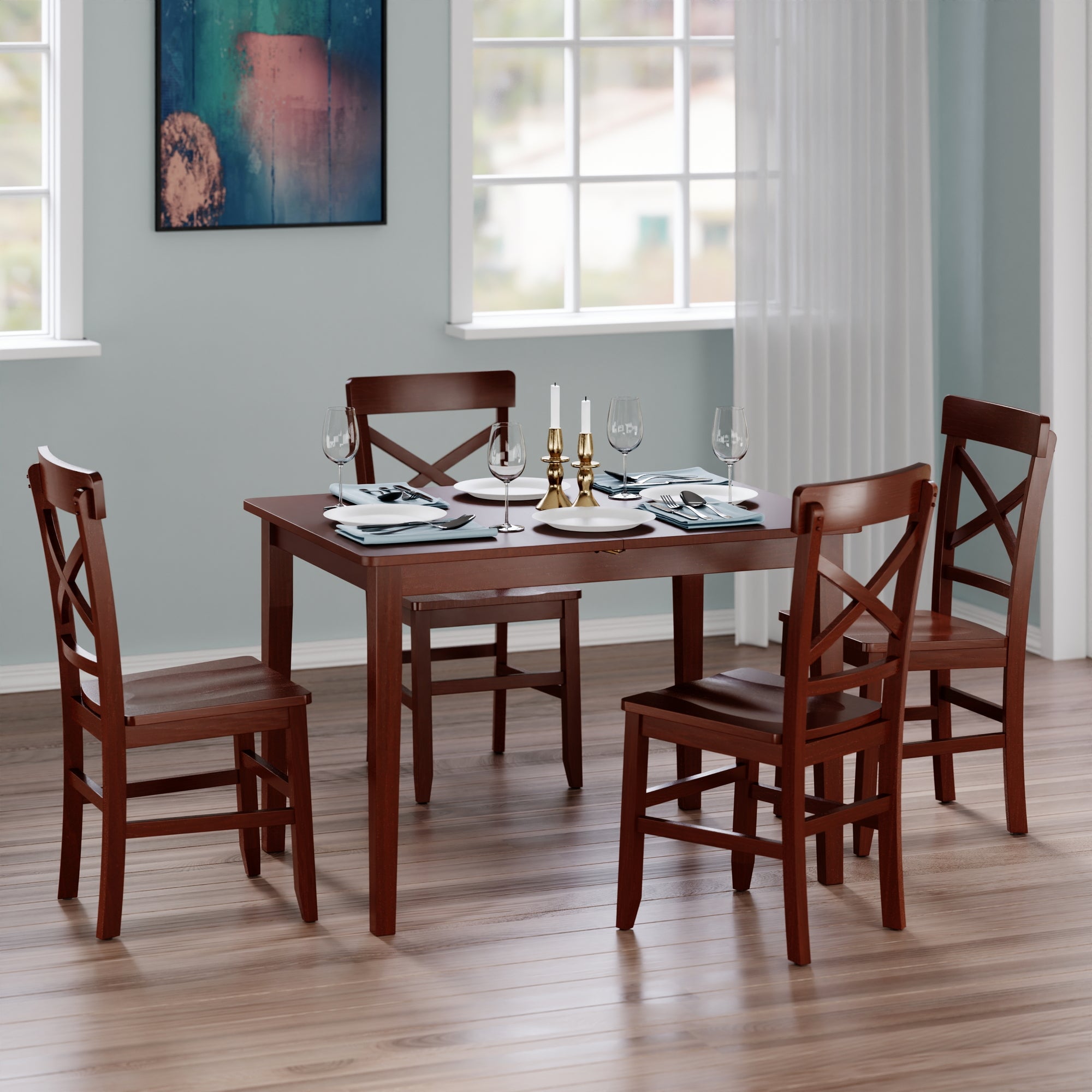 Darren 5-pc Set Dining Table w/X-Back Chairs, Walnut