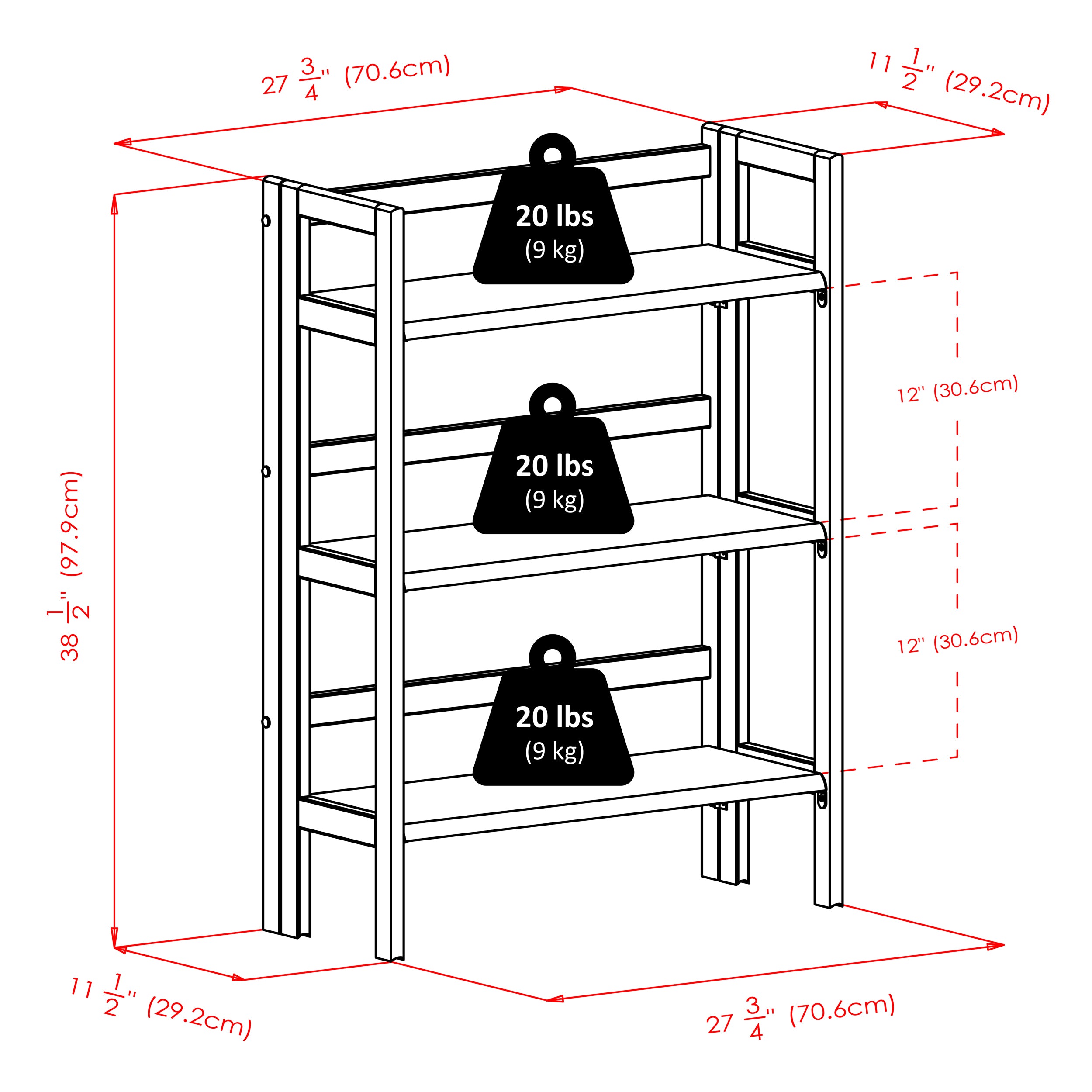 Torino 3-Pc Foldable Shelf with 2 Foldable Wide Fabric Baskets, Black