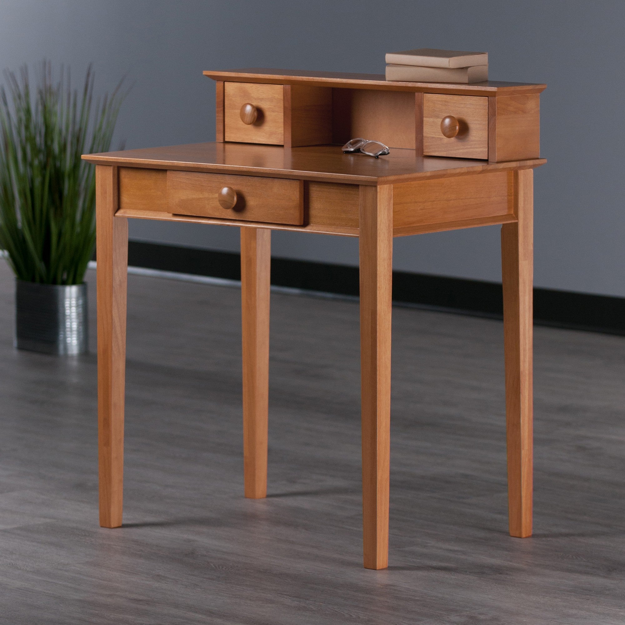 Studio Home Office Desk and Hutch, Honey