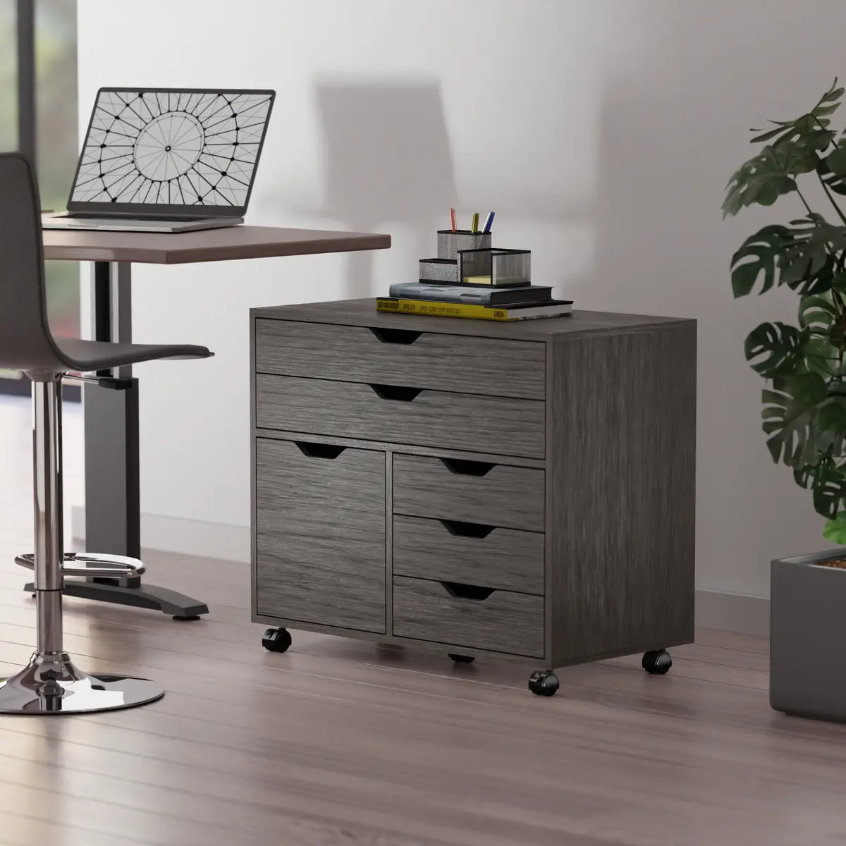 Halifax 3-Section Multi-Storage Mobile Cabinet, Charcoal