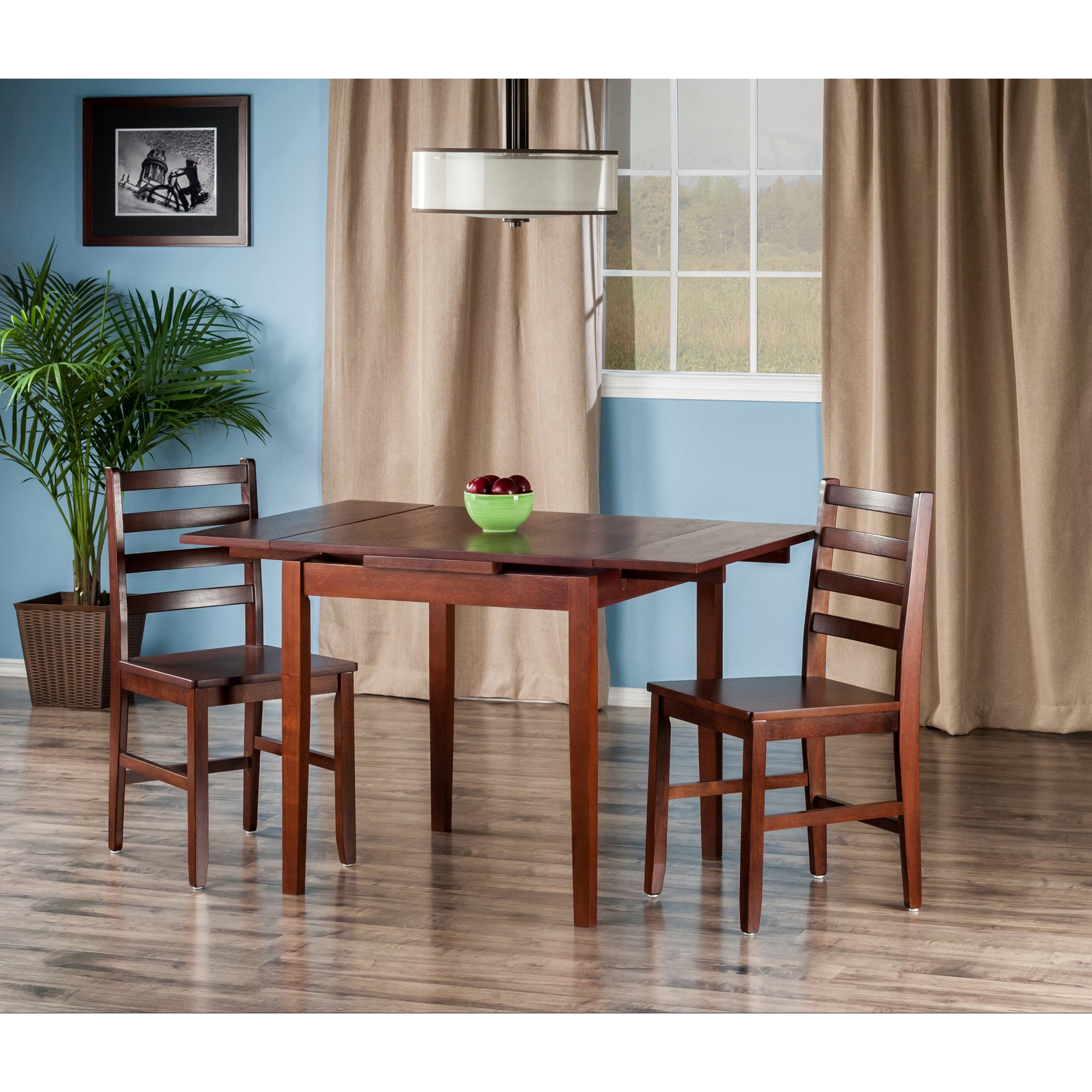 Pulman 3-Pc Dining Table with Ladder-back Chairs, in Walnut