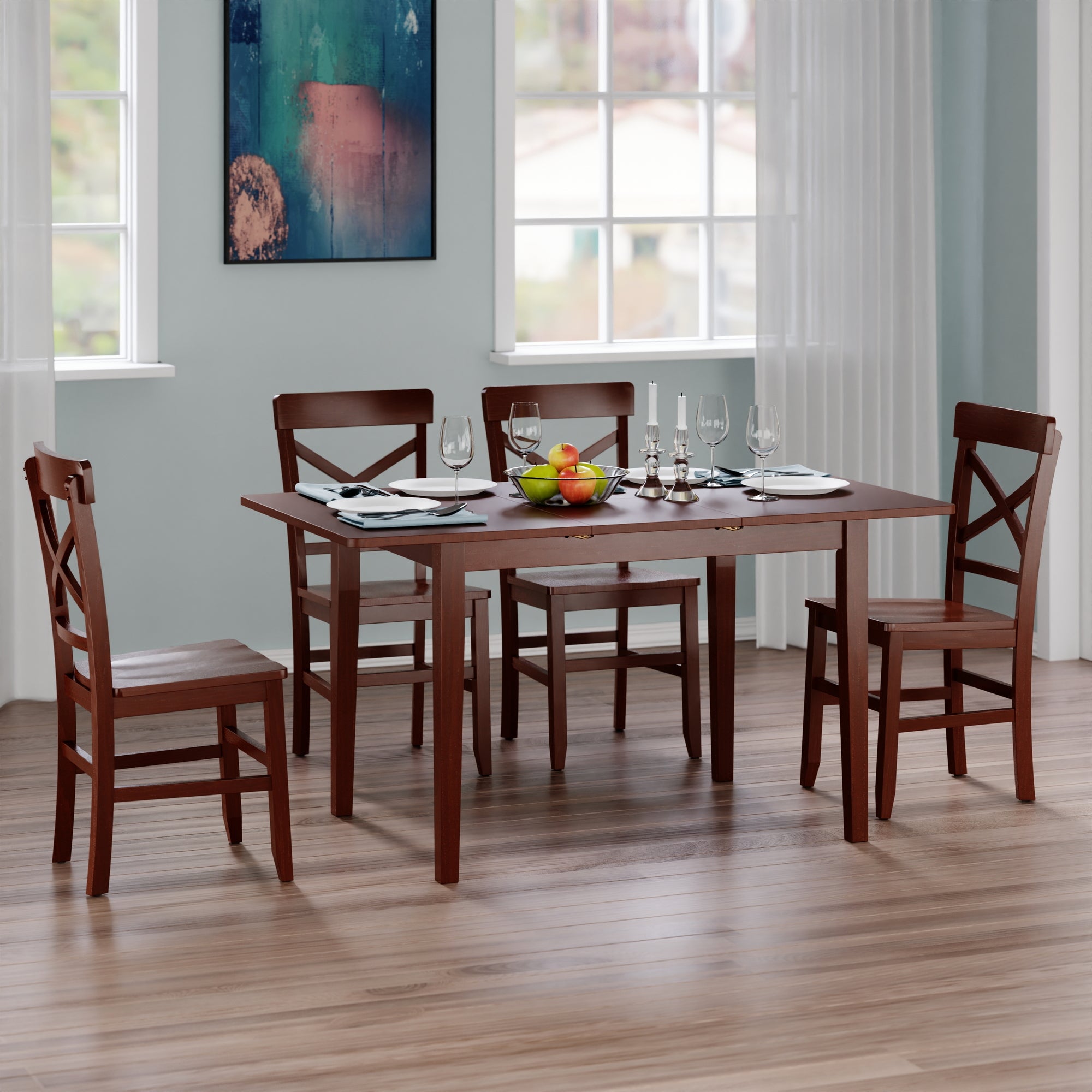 Darren 5-pc Set Dining Table w/X-Back Chairs, Walnut