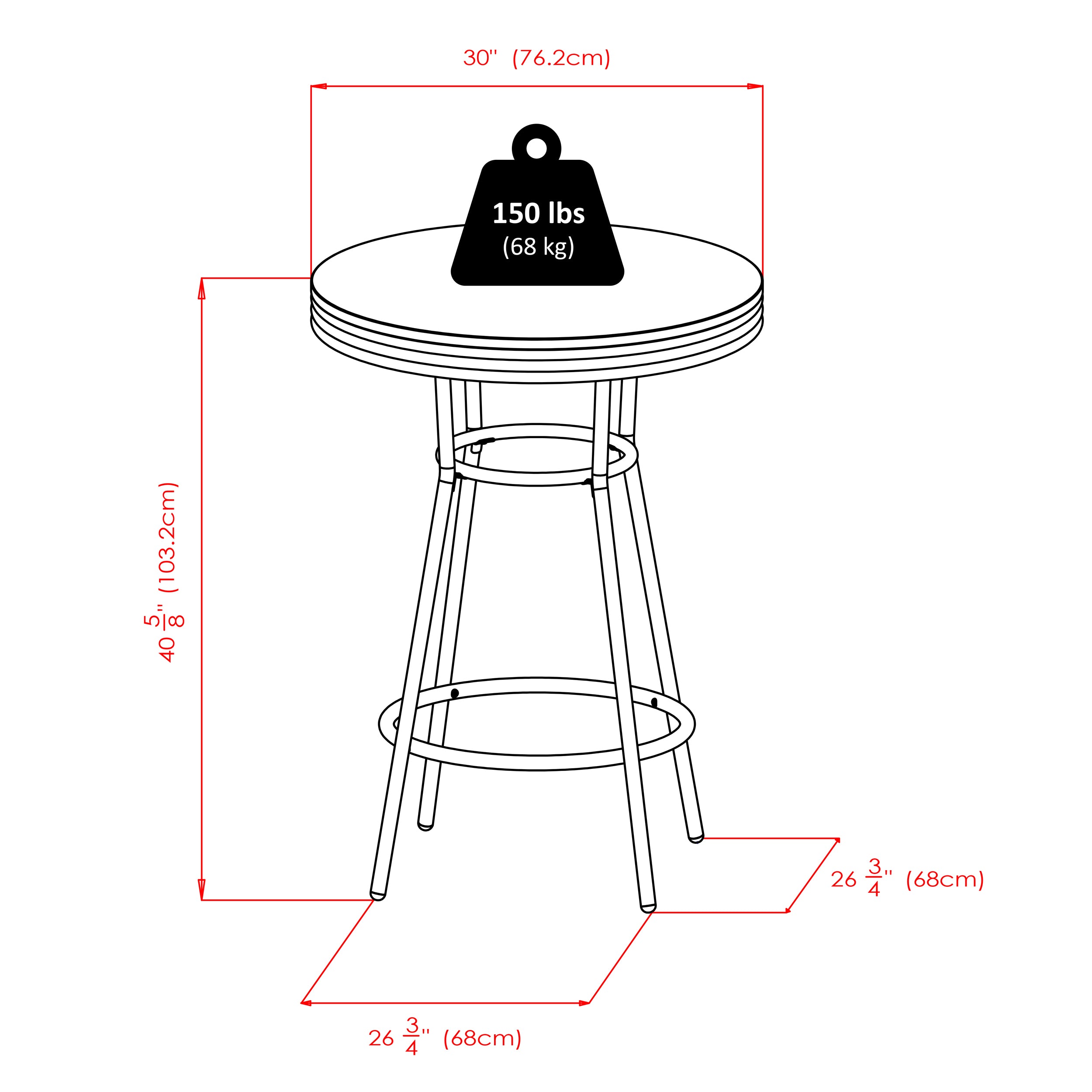 Summit 3-Pc High Table with Swivel Seat Bar Stools, Black and Chrome
