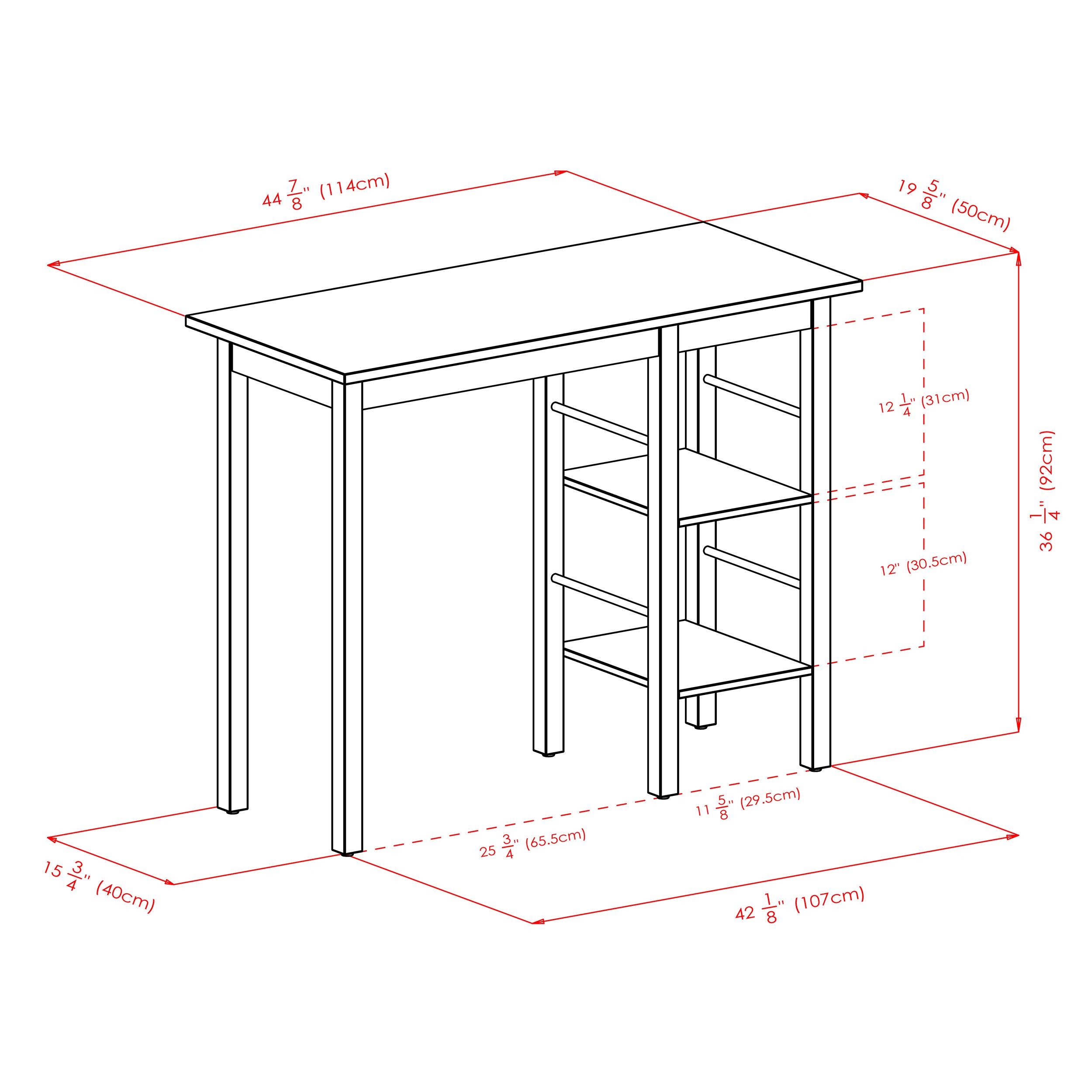 Egan Breakfast Kitchen Island with Shelves, Walnut