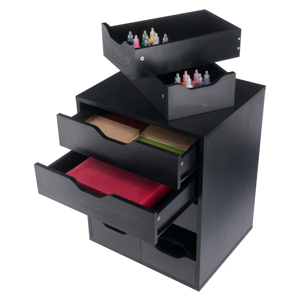 Norfolk 6 Bins, 2 Drawer Mobile Cabinet, Black Finish