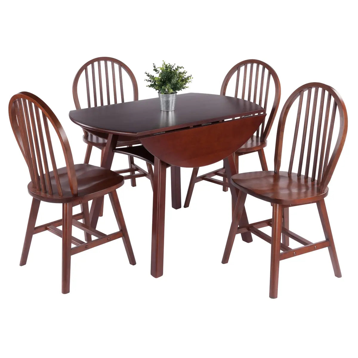 Marbelle 5-Pc Drop Leaf Dining Table with 4 Windsor Chairs, Walnut